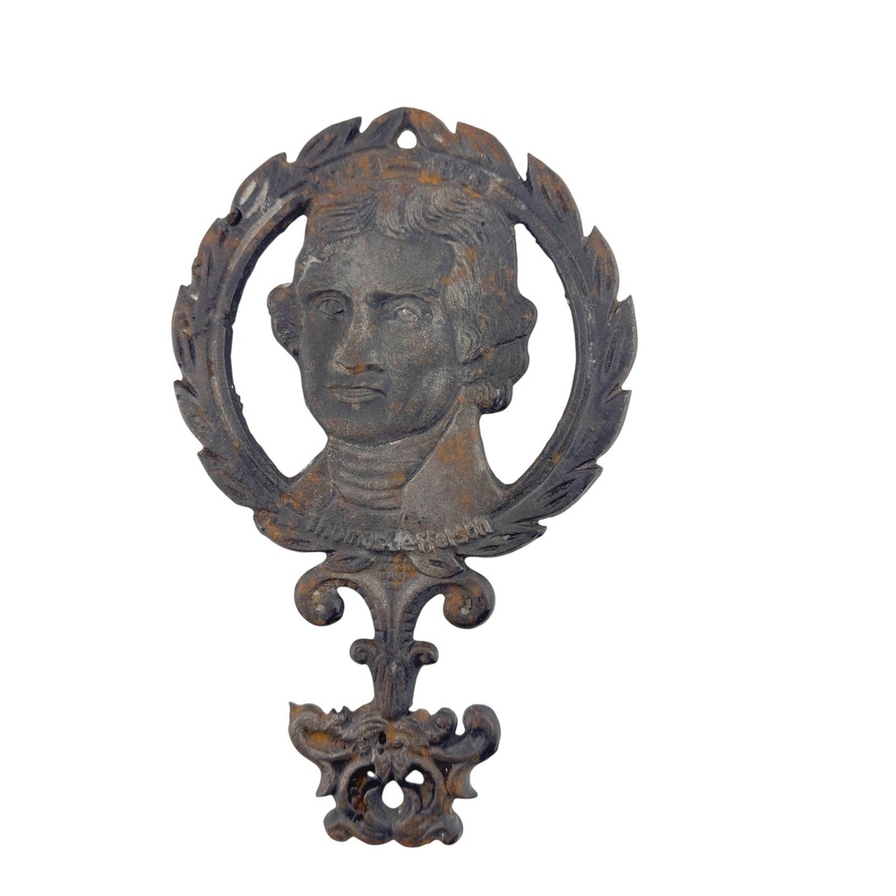 Thomas Jefferson Cast Iron Trivet Wall‎ Plaque Portrait Relief Rustic Patina
